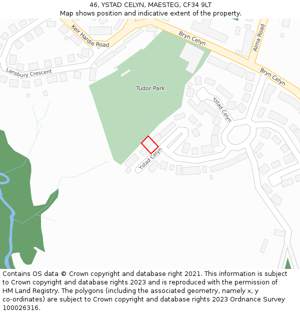 46, YSTAD CELYN, MAESTEG, CF34 9LT: Location map and indicative extent of plot