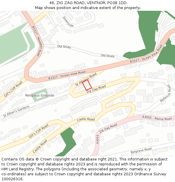 46, ZIG ZAG ROAD, VENTNOR, PO38 1DD: Location map and indicative extent of plot