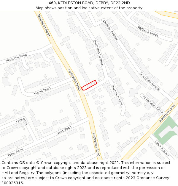 460, KEDLESTON ROAD, DERBY, DE22 2ND: Location map and indicative extent of plot