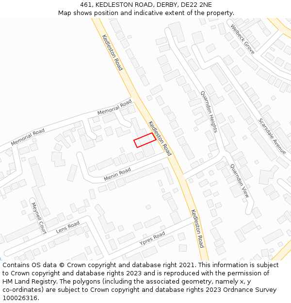 461, KEDLESTON ROAD, DERBY, DE22 2NE: Location map and indicative extent of plot