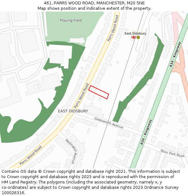 461, PARRS WOOD ROAD, MANCHESTER, M20 5NE: Location map and indicative extent of plot