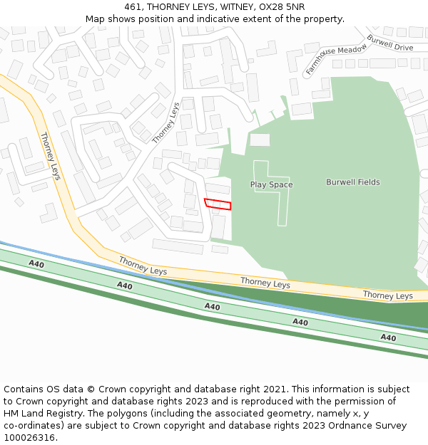 461, THORNEY LEYS, WITNEY, OX28 5NR: Location map and indicative extent of plot