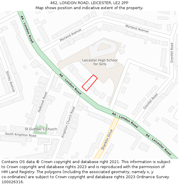 462, LONDON ROAD, LEICESTER, LE2 2PP: Location map and indicative extent of plot