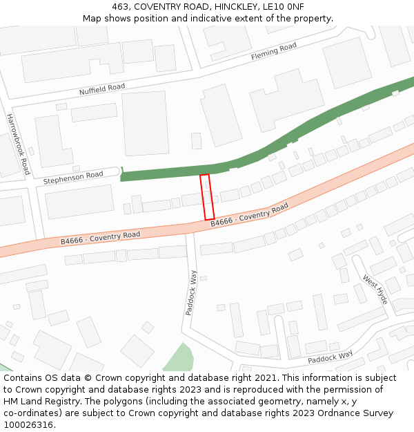 463, COVENTRY ROAD, HINCKLEY, LE10 0NF: Location map and indicative extent of plot