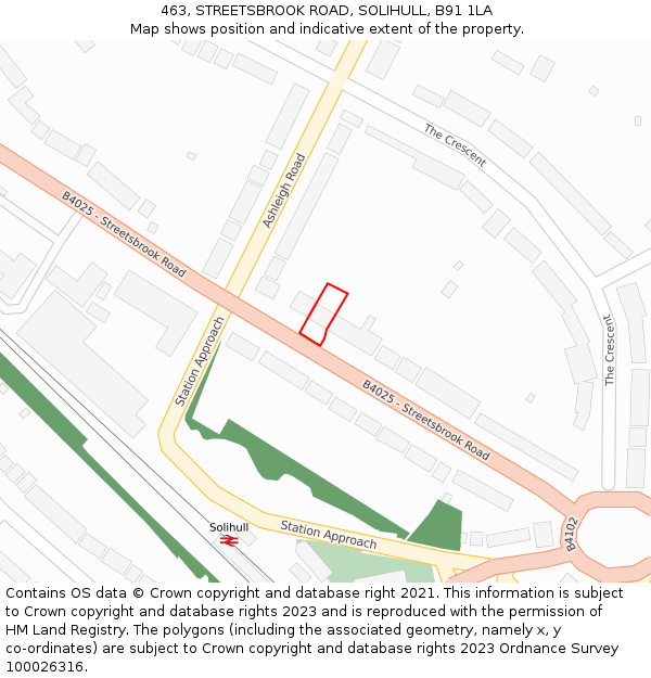 463, STREETSBROOK ROAD, SOLIHULL, B91 1LA: Location map and indicative extent of plot