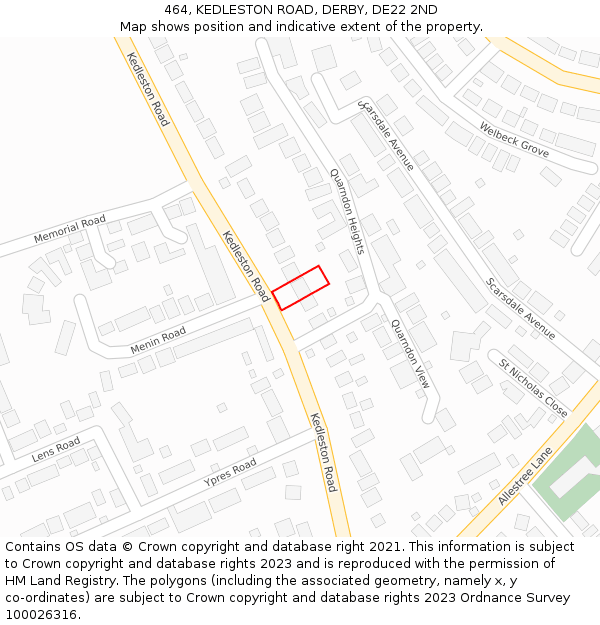 464, KEDLESTON ROAD, DERBY, DE22 2ND: Location map and indicative extent of plot