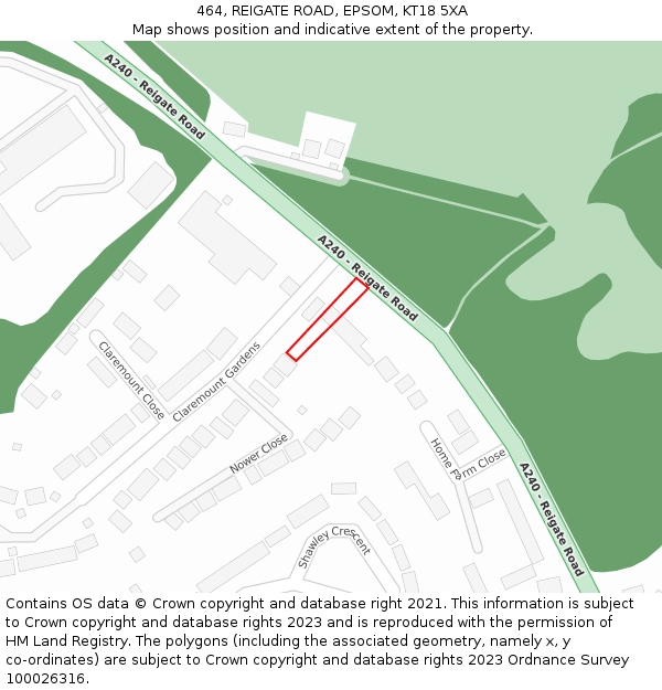 464, REIGATE ROAD, EPSOM, KT18 5XA: Location map and indicative extent of plot