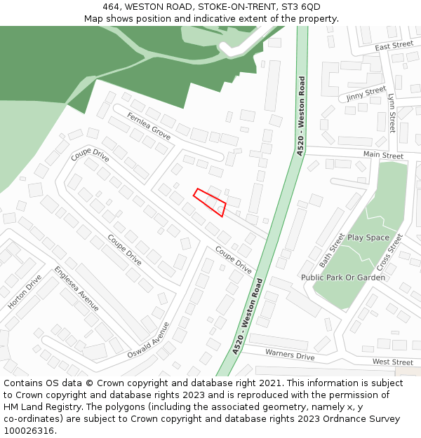 464, WESTON ROAD, STOKE-ON-TRENT, ST3 6QD: Location map and indicative extent of plot