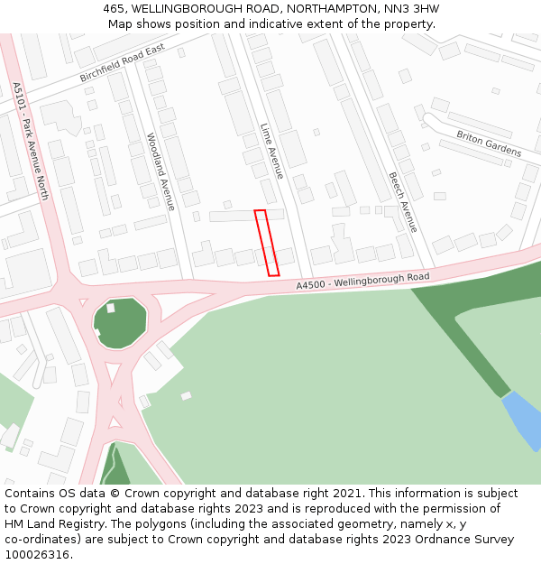 465, WELLINGBOROUGH ROAD, NORTHAMPTON, NN3 3HW: Location map and indicative extent of plot