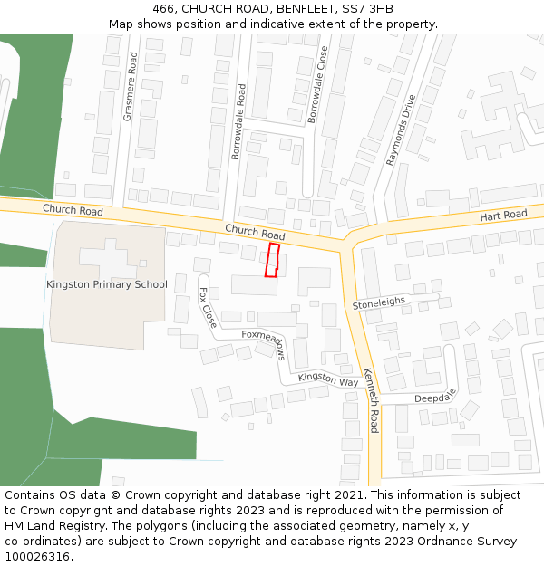 466, CHURCH ROAD, BENFLEET, SS7 3HB: Location map and indicative extent of plot