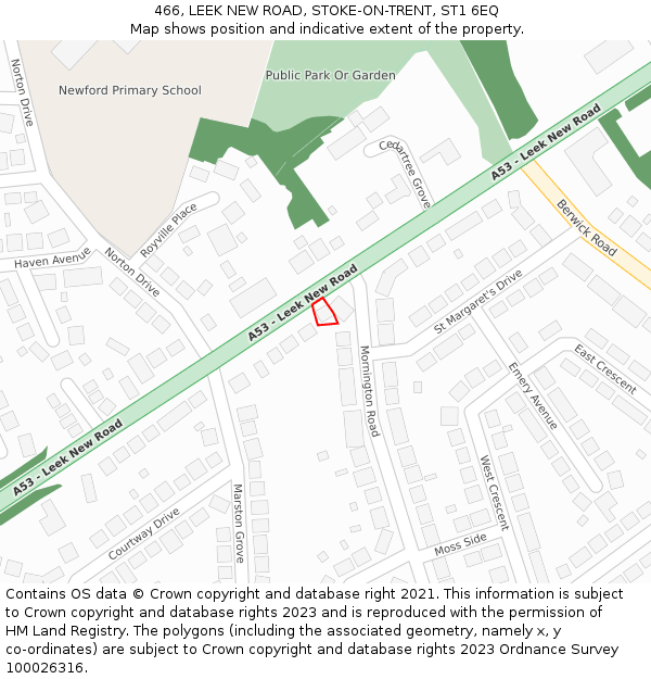 466, LEEK NEW ROAD, STOKE-ON-TRENT, ST1 6EQ: Location map and indicative extent of plot