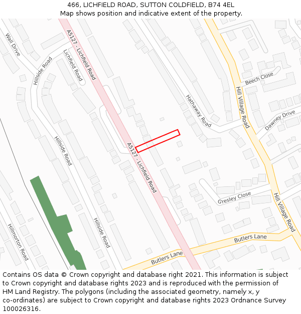 466, LICHFIELD ROAD, SUTTON COLDFIELD, B74 4EL: Location map and indicative extent of plot