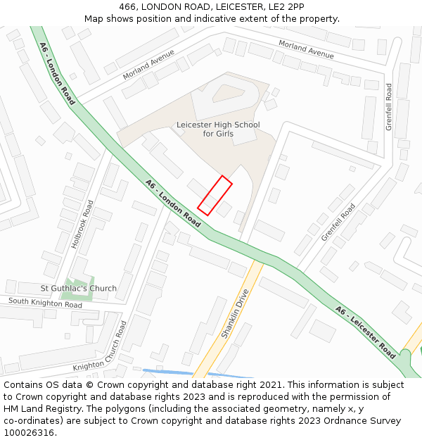 466, LONDON ROAD, LEICESTER, LE2 2PP: Location map and indicative extent of plot