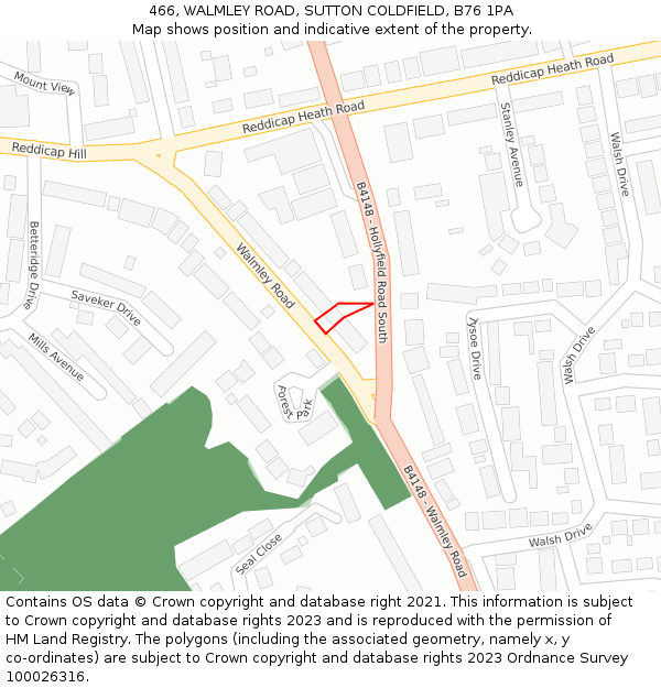 466, WALMLEY ROAD, SUTTON COLDFIELD, B76 1PA: Location map and indicative extent of plot