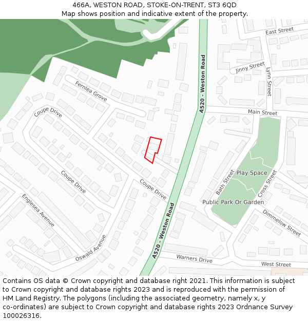 466A, WESTON ROAD, STOKE-ON-TRENT, ST3 6QD: Location map and indicative extent of plot