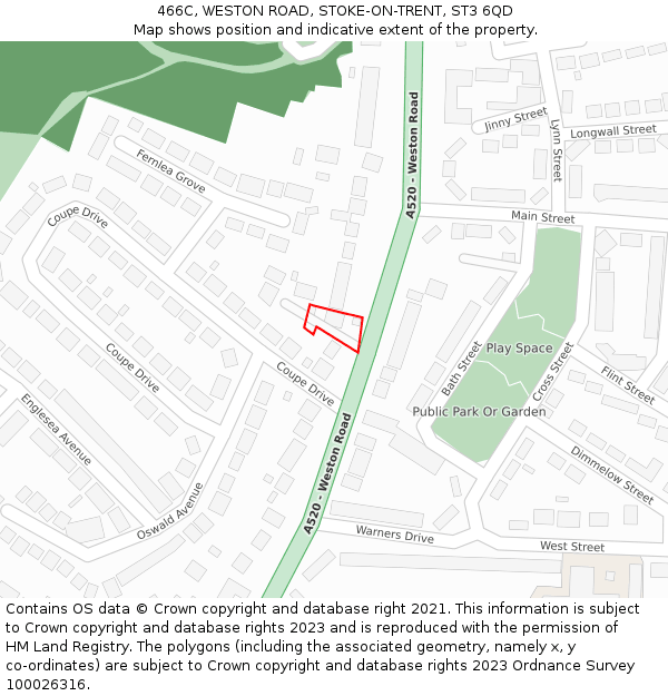 466C, WESTON ROAD, STOKE-ON-TRENT, ST3 6QD: Location map and indicative extent of plot
