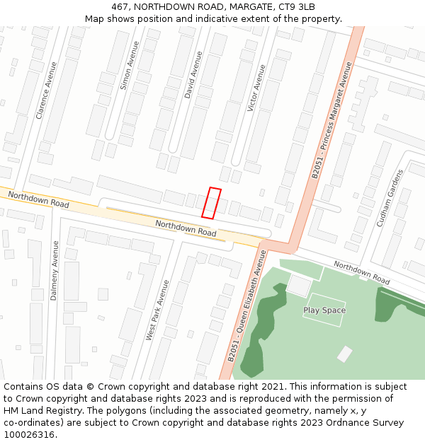 467, NORTHDOWN ROAD, MARGATE, CT9 3LB: Location map and indicative extent of plot