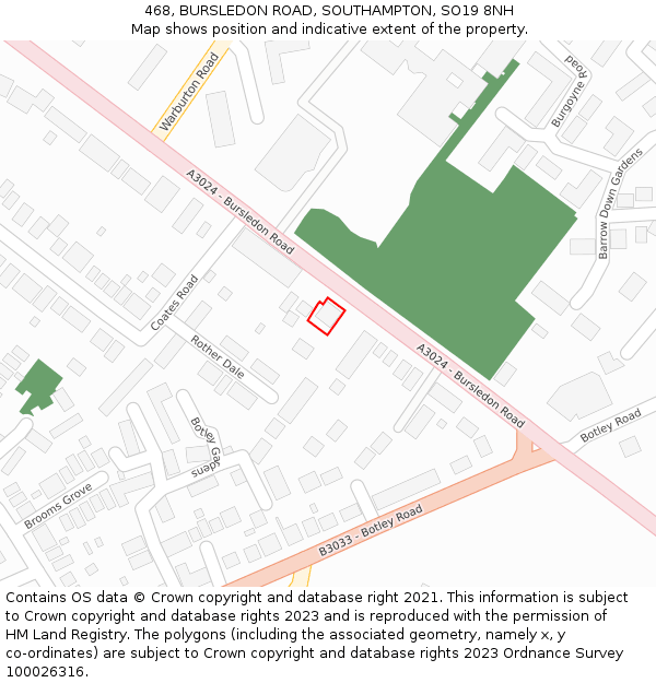 468, BURSLEDON ROAD, SOUTHAMPTON, SO19 8NH: Location map and indicative extent of plot