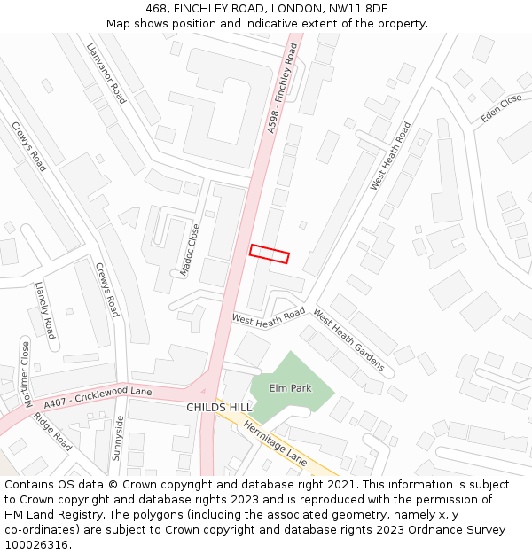 468, FINCHLEY ROAD, LONDON, NW11 8DE: Location map and indicative extent of plot