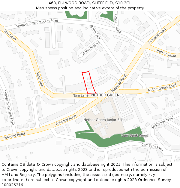 468, FULWOOD ROAD, SHEFFIELD, S10 3GH: Location map and indicative extent of plot