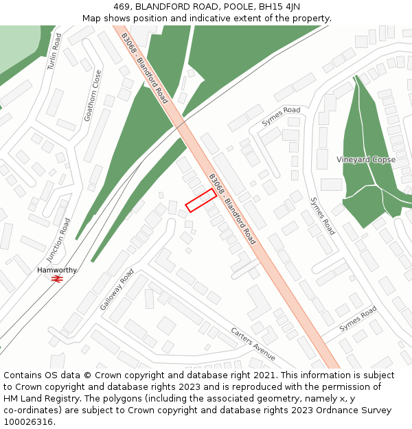 469, BLANDFORD ROAD, POOLE, BH15 4JN: Location map and indicative extent of plot
