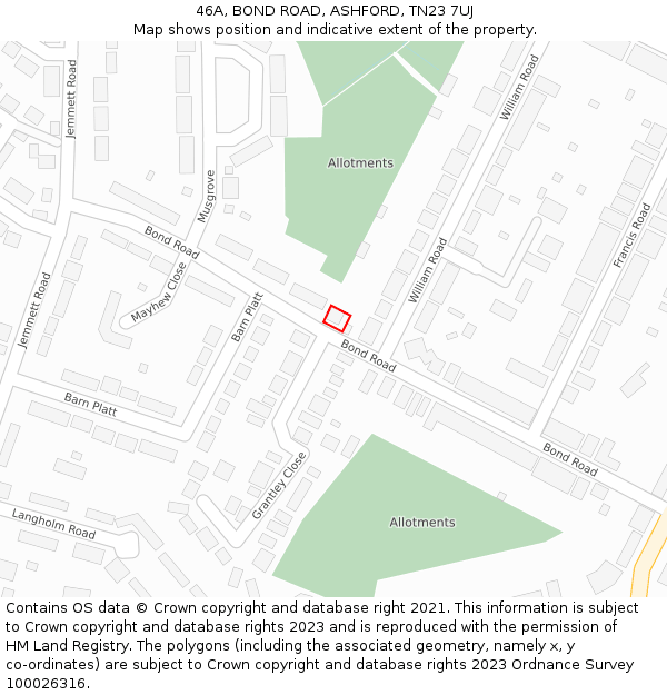 46A, BOND ROAD, ASHFORD, TN23 7UJ: Location map and indicative extent of plot