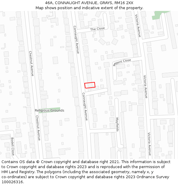 46A, CONNAUGHT AVENUE, GRAYS, RM16 2XX: Location map and indicative extent of plot