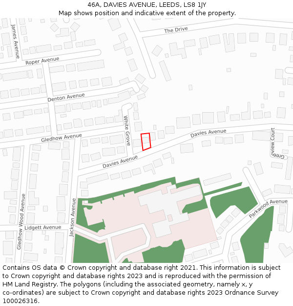 46A, DAVIES AVENUE, LEEDS, LS8 1JY: Location map and indicative extent of plot