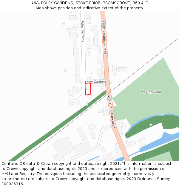 46A, FOLEY GARDENS, STOKE PRIOR, BROMSGROVE, B60 4LD: Location map and indicative extent of plot