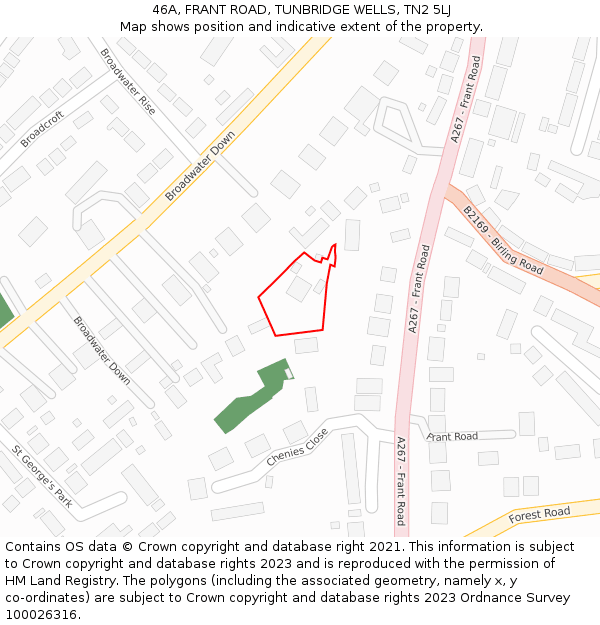 46A, FRANT ROAD, TUNBRIDGE WELLS, TN2 5LJ: Location map and indicative extent of plot