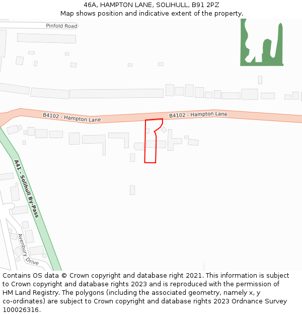 46A, HAMPTON LANE, SOLIHULL, B91 2PZ: Location map and indicative extent of plot