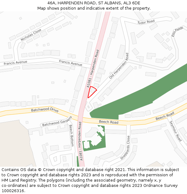 46A, HARPENDEN ROAD, ST ALBANS, AL3 6DE: Location map and indicative extent of plot