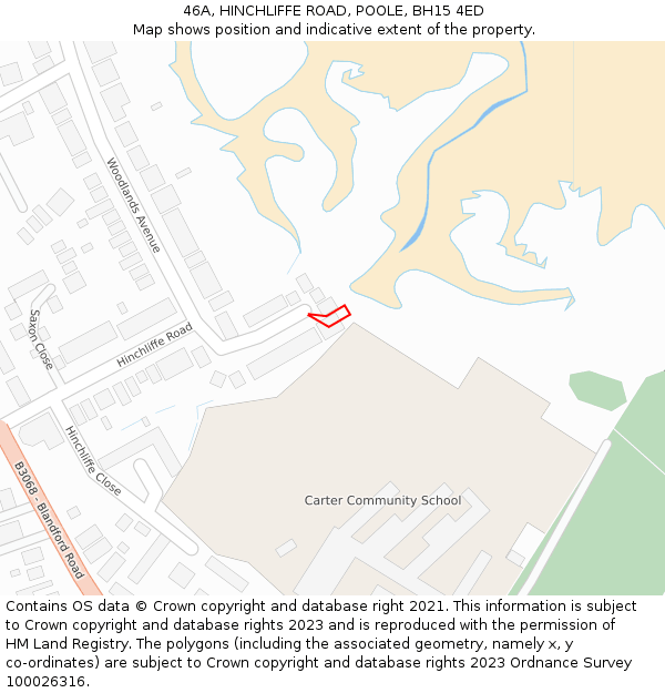 46A, HINCHLIFFE ROAD, POOLE, BH15 4ED: Location map and indicative extent of plot