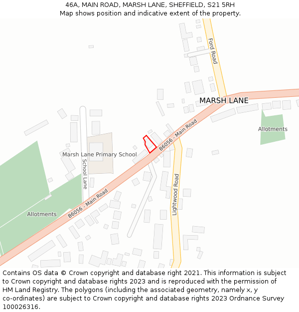 46A, MAIN ROAD, MARSH LANE, SHEFFIELD, S21 5RH: Location map and indicative extent of plot