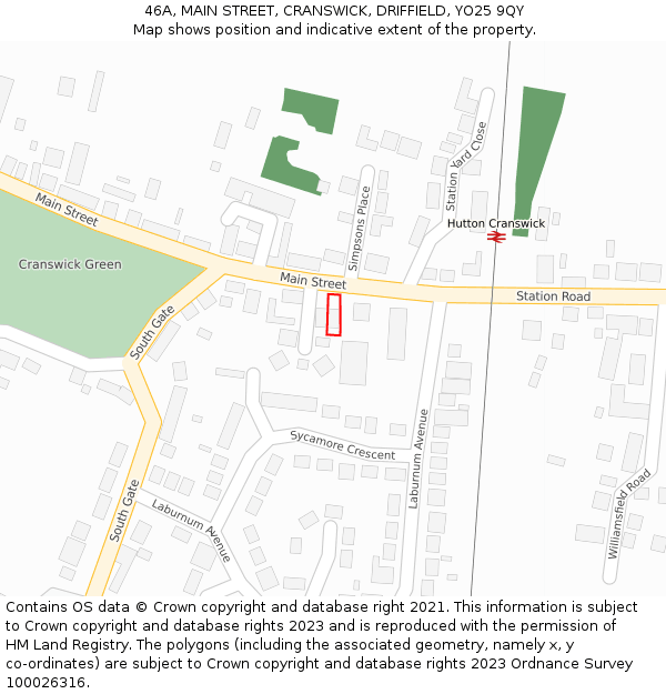 46A, MAIN STREET, CRANSWICK, DRIFFIELD, YO25 9QY: Location map and indicative extent of plot