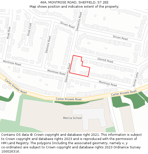 46A, MONTROSE ROAD, SHEFFIELD, S7 2EE: Location map and indicative extent of plot