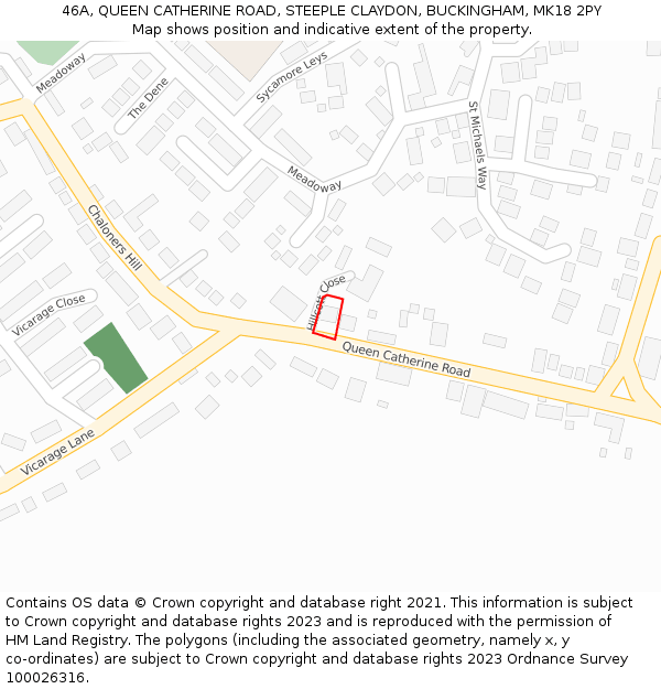 46A, QUEEN CATHERINE ROAD, STEEPLE CLAYDON, BUCKINGHAM, MK18 2PY: Location map and indicative extent of plot