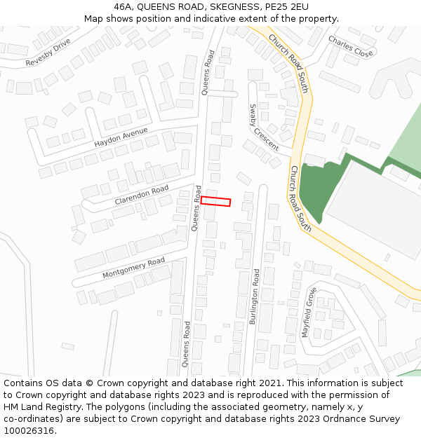 46A, QUEENS ROAD, SKEGNESS, PE25 2EU: Location map and indicative extent of plot