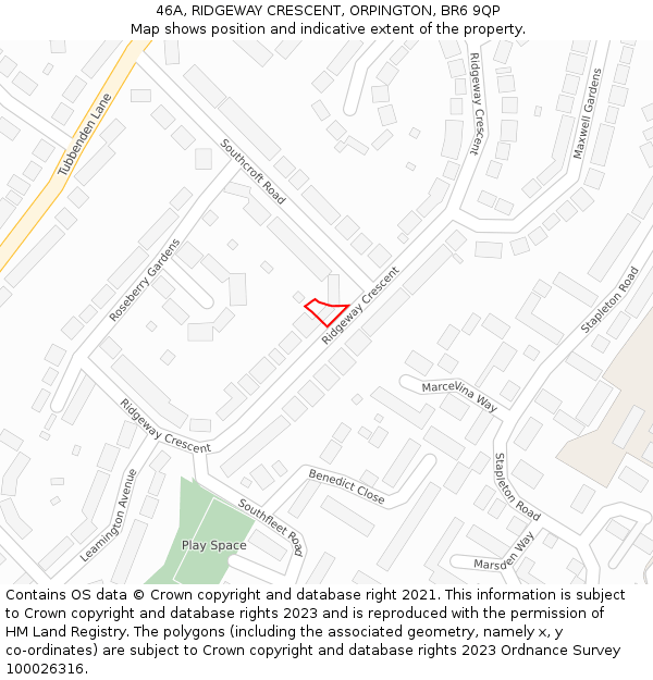 46A, RIDGEWAY CRESCENT, ORPINGTON, BR6 9QP: Location map and indicative extent of plot