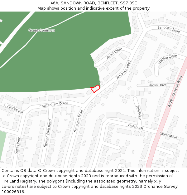 46A, SANDOWN ROAD, BENFLEET, SS7 3SE: Location map and indicative extent of plot