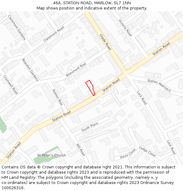 46A, STATION ROAD, MARLOW, SL7 1NN: Location map and indicative extent of plot