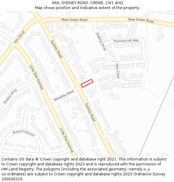 46A, SYDNEY ROAD, CREWE, CW1 4HQ: Location map and indicative extent of plot