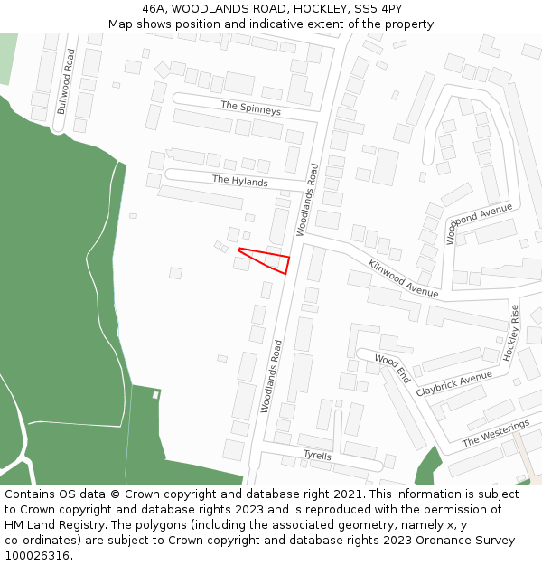 46A, WOODLANDS ROAD, HOCKLEY, SS5 4PY: Location map and indicative extent of plot