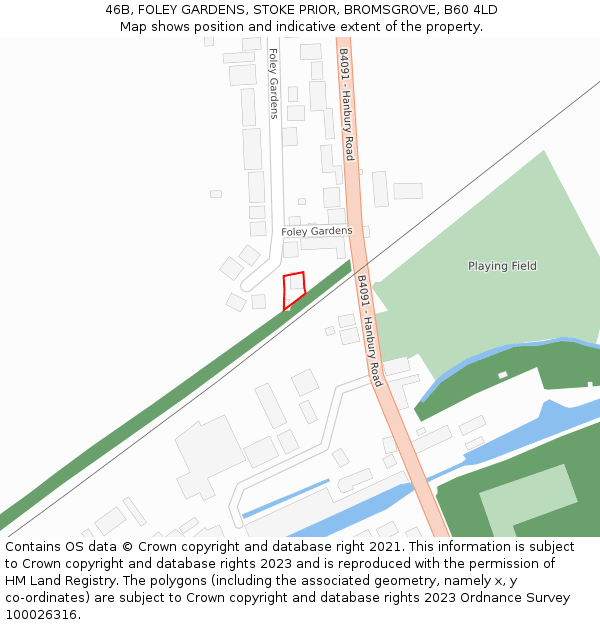 46B, FOLEY GARDENS, STOKE PRIOR, BROMSGROVE, B60 4LD: Location map and indicative extent of plot