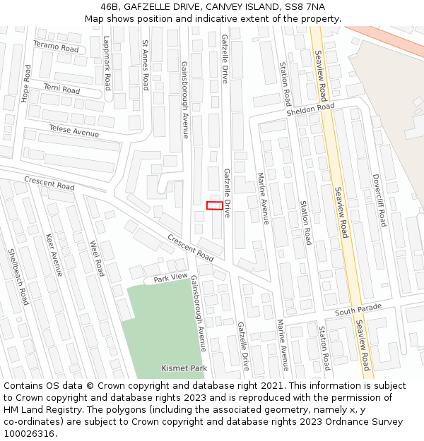 46B, GAFZELLE DRIVE, CANVEY ISLAND, SS8 7NA: Location map and indicative extent of plot