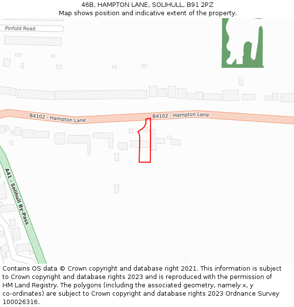 46B, HAMPTON LANE, SOLIHULL, B91 2PZ: Location map and indicative extent of plot