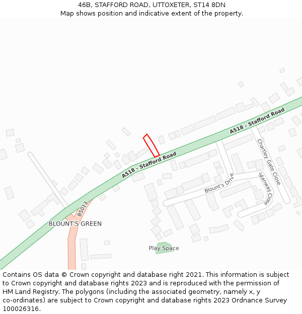 46B, STAFFORD ROAD, UTTOXETER, ST14 8DN: Location map and indicative extent of plot