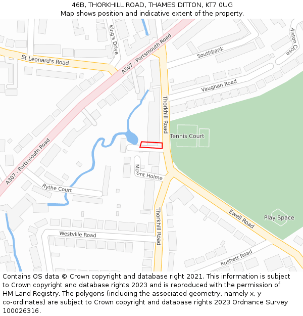 46B, THORKHILL ROAD, THAMES DITTON, KT7 0UG: Location map and indicative extent of plot