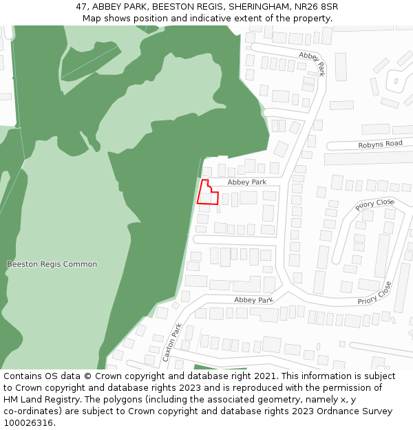 47, ABBEY PARK, BEESTON REGIS, SHERINGHAM, NR26 8SR: Location map and indicative extent of plot