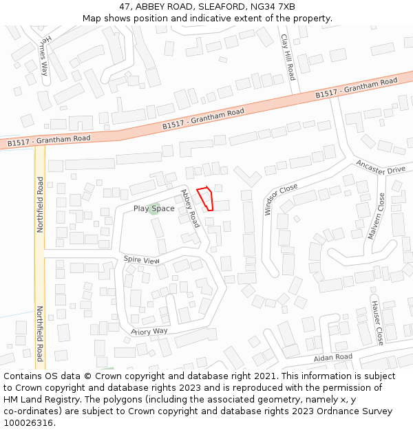47, ABBEY ROAD, SLEAFORD, NG34 7XB: Location map and indicative extent of plot